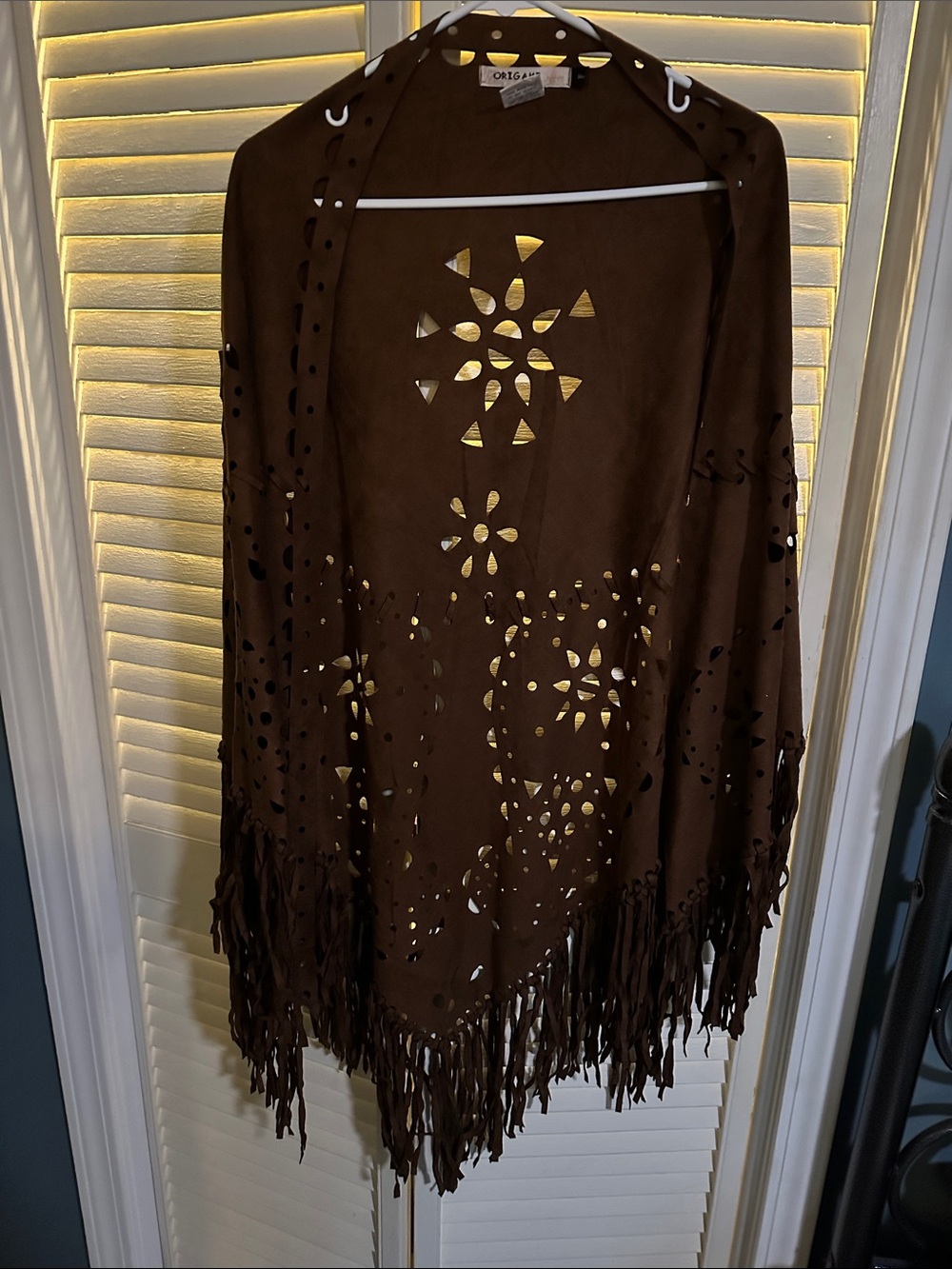 Origami Brown Laser-Cut Fringe Shawl Wrap